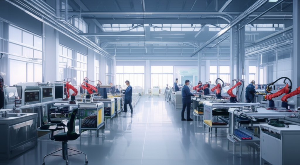 Modern manufacturing facility with advanced equipment and robotics